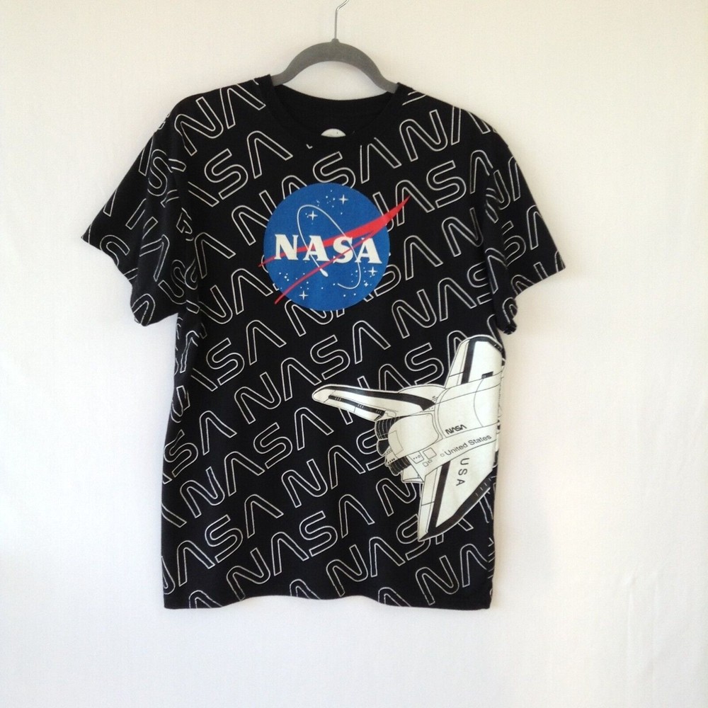 Nasa Shuttle Men's Full-Print Tee Short Sleeve T-Shirt Black Size L